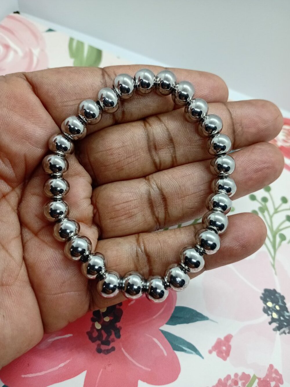 304 Stainless Steel Stretch Bead Bracelet Adjustable 8MM Women Size 6" to 7"